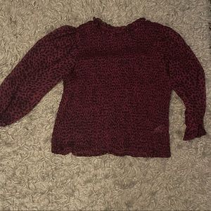 Express Leopard Print Smocked Balloon Sleeve Peplum Top